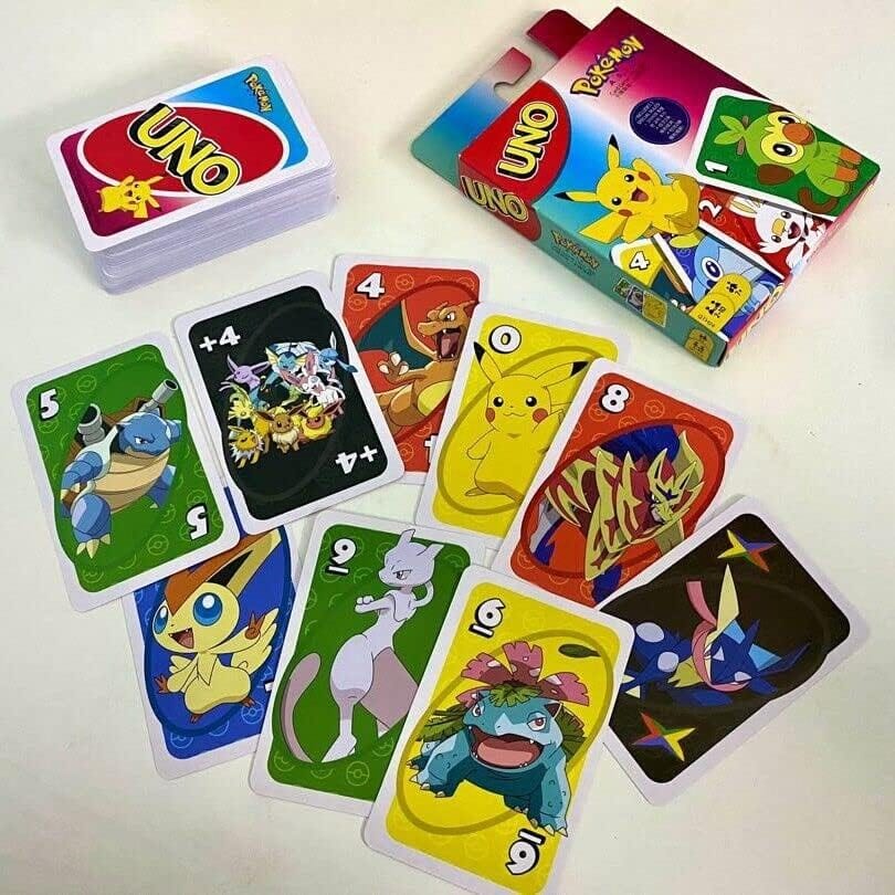 UNO Pikachu Card Game Animated Character Themed Collector Deck 112 Cards with Character Images, Gift for Kids Ages 7 Years Old & Up