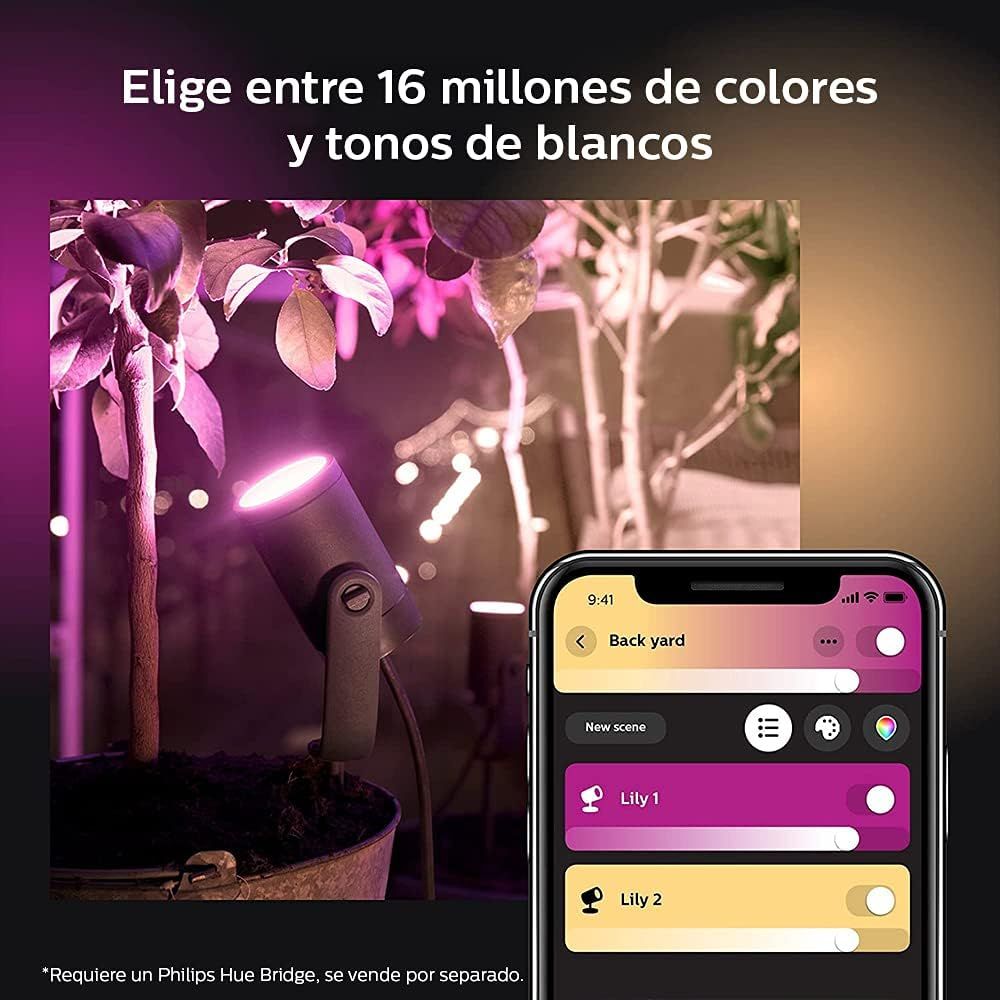 Philips Hue Lily White & Color Outdoor Spot Light Base kit (Hue Hub required), 3 Spot Lights with power supply + mount, Works with Alexa, HomeKit & Google Assistant