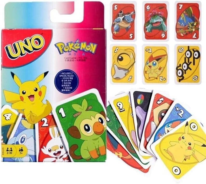 UNO Pikachu Card Game Animated Character Themed Collector Deck 112 Cards with Character Images, Gift for Kids Ages 7 Years Old & Up