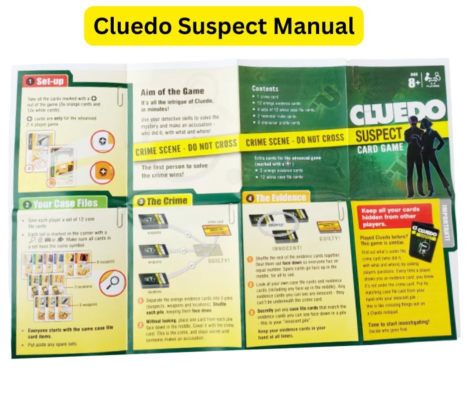 Cluedo Suspect Card Game with 86 Cards and Manual for Kids (Above 8 Years) and Adults | Multiplayer (3-4 Players) (Also known as Clue Suspect)