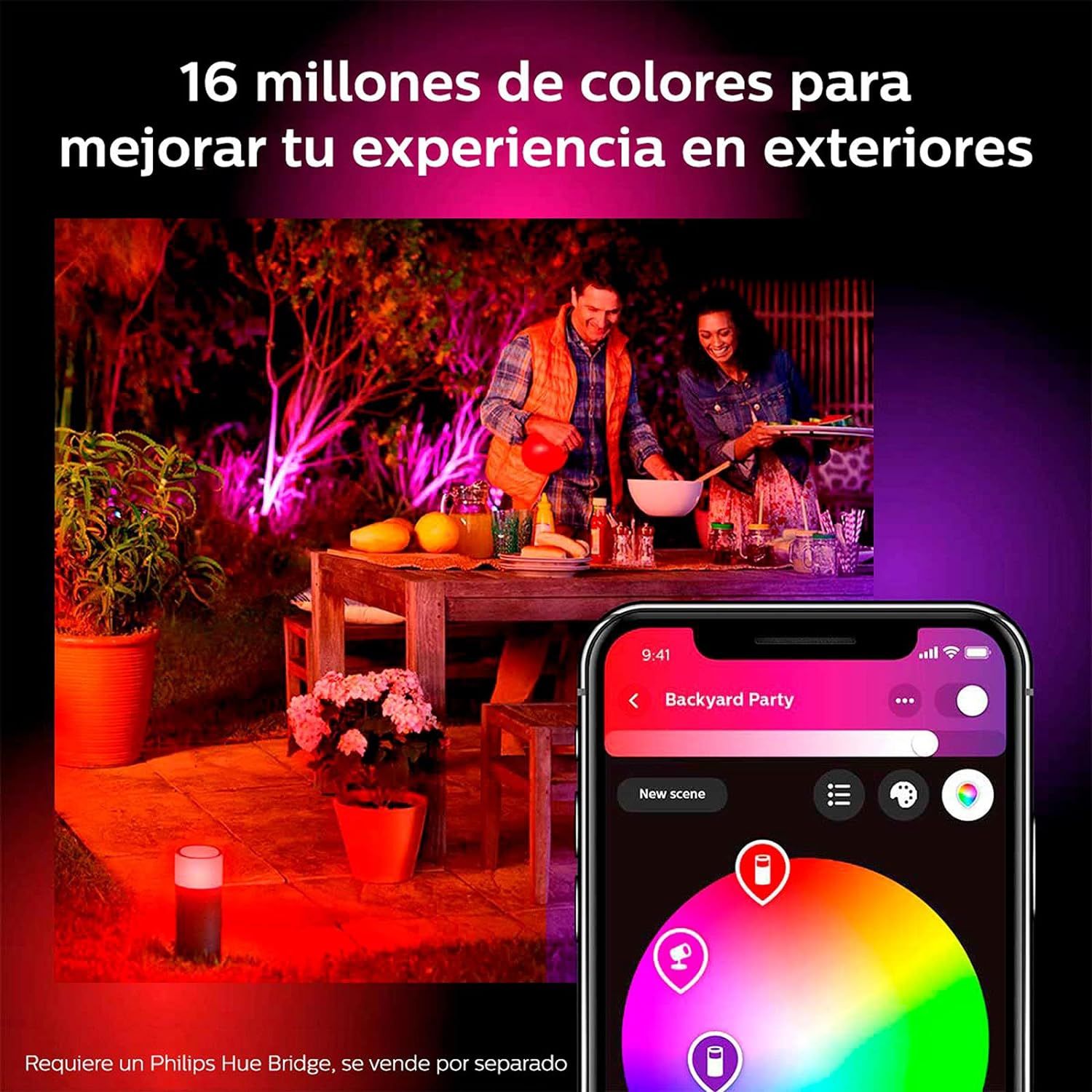 Philips Hue Lily White & Color Outdoor Spot Light Base kit (Hue Hub required), 3 Spot Lights with power supply + mount, Works with Alexa, HomeKit & Google Assistant
