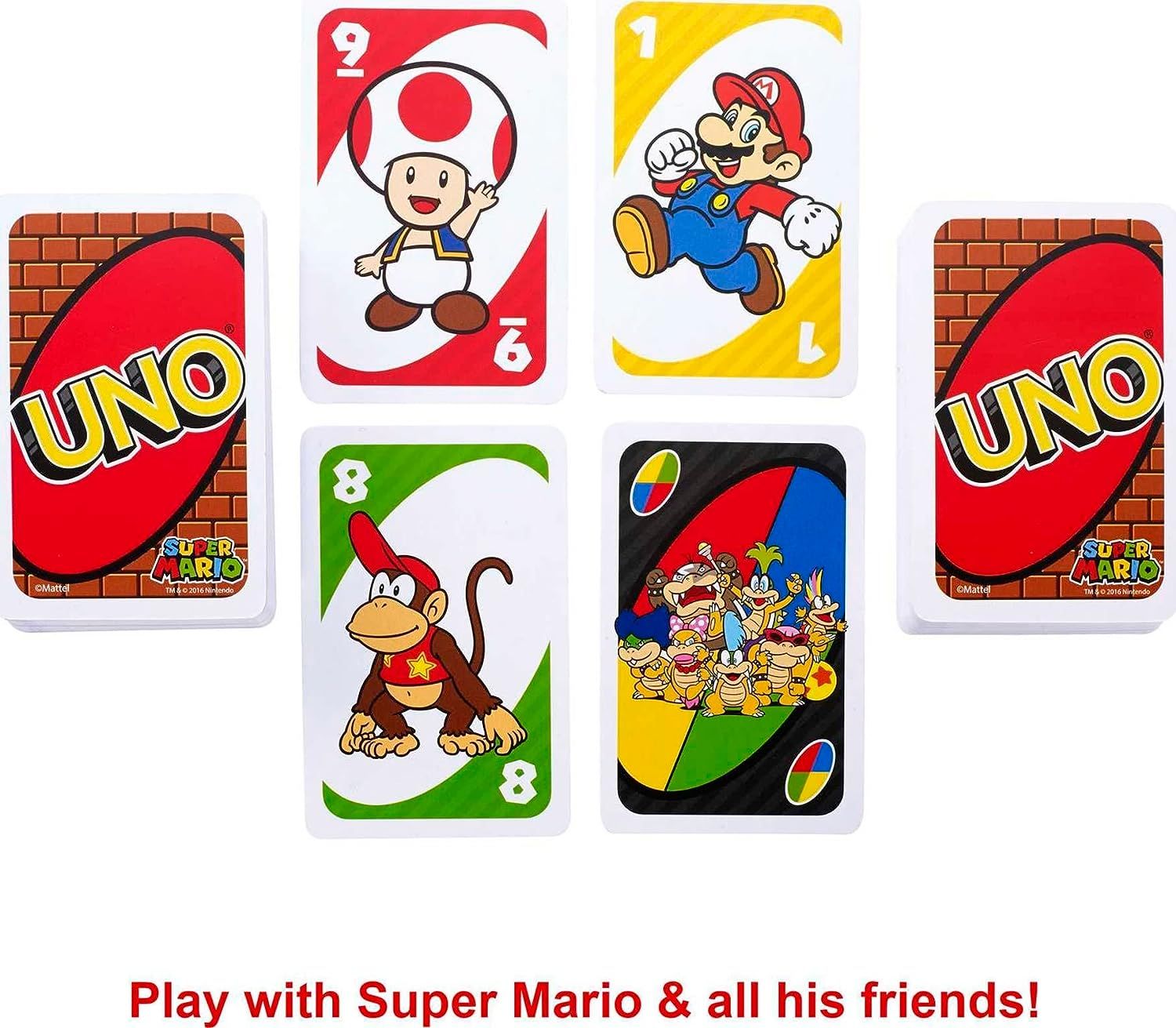 UNO Super Mario Card Game Animated Character Themed Collector Deck 112 Cards with Character Images, Gift for Kids Ages 7 Years Old & Up