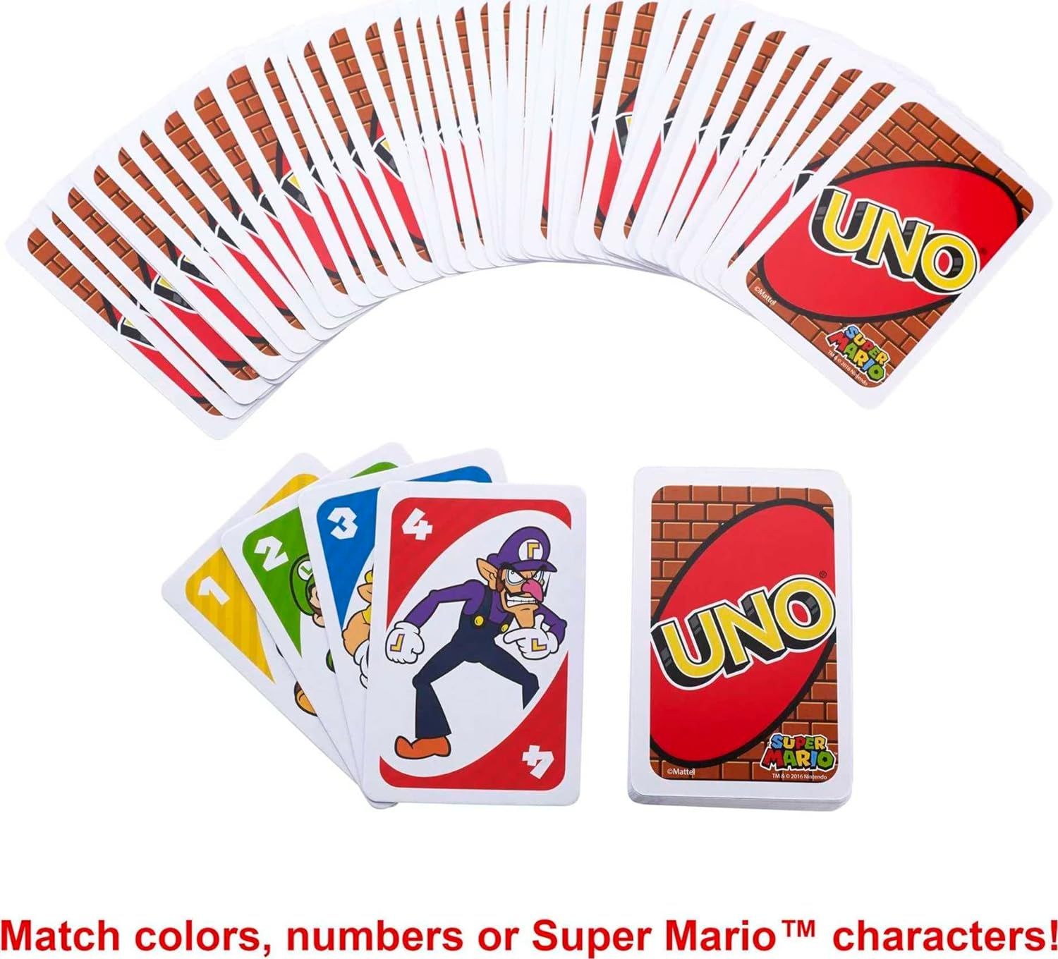 UNO Super Mario Card Game Animated Character Themed Collector Deck 112 Cards with Character Images, Gift for Kids Ages 7 Years Old & Up