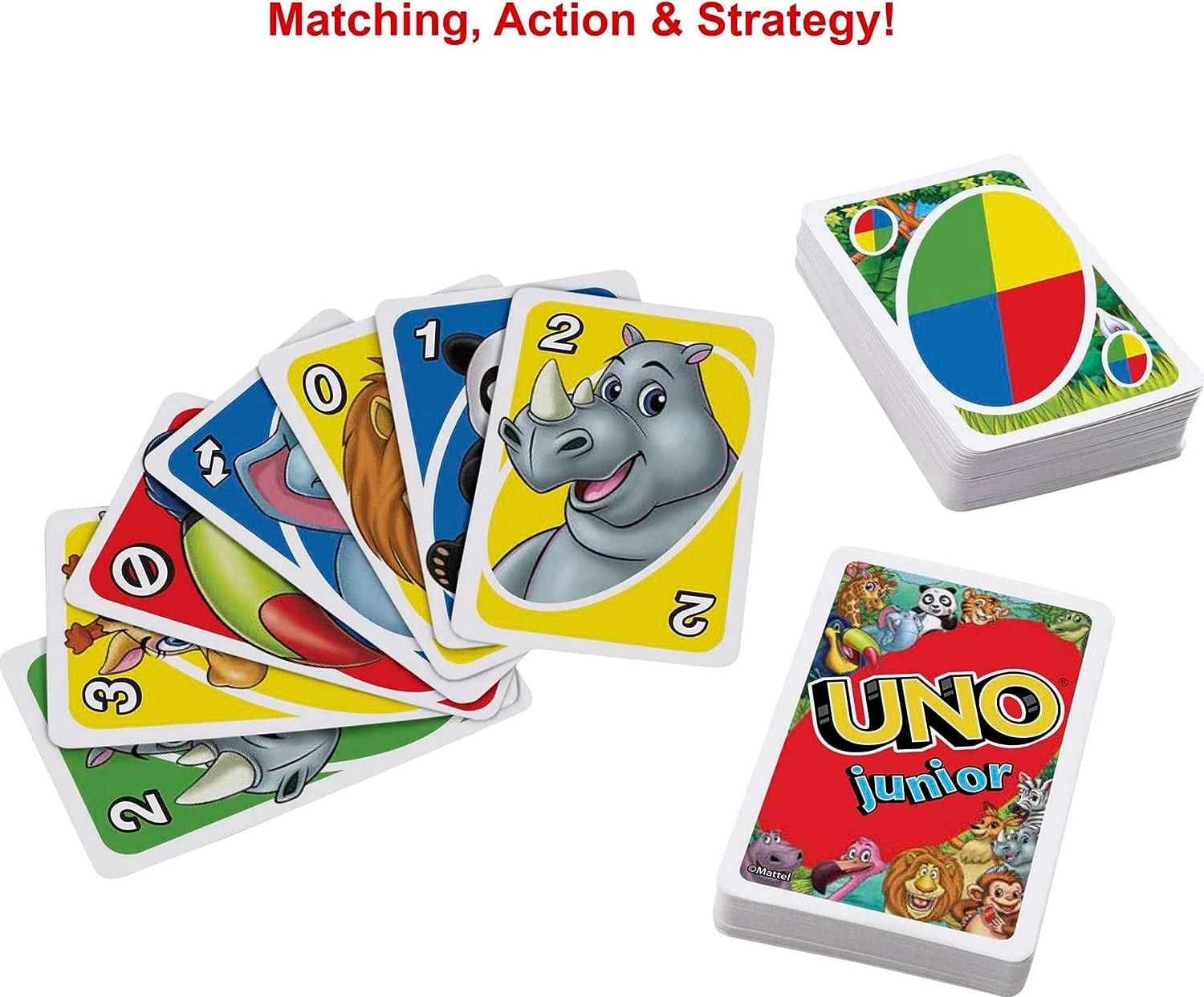 UNO Junior Card Game for Kids with Simple Rules, Levels of Play and Animal Matching for 2-4 Players