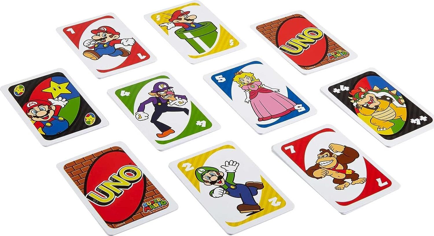 UNO Super Mario Card Game Animated Character Themed Collector Deck 112 Cards with Character Images, Gift for Kids Ages 7 Years Old & Up