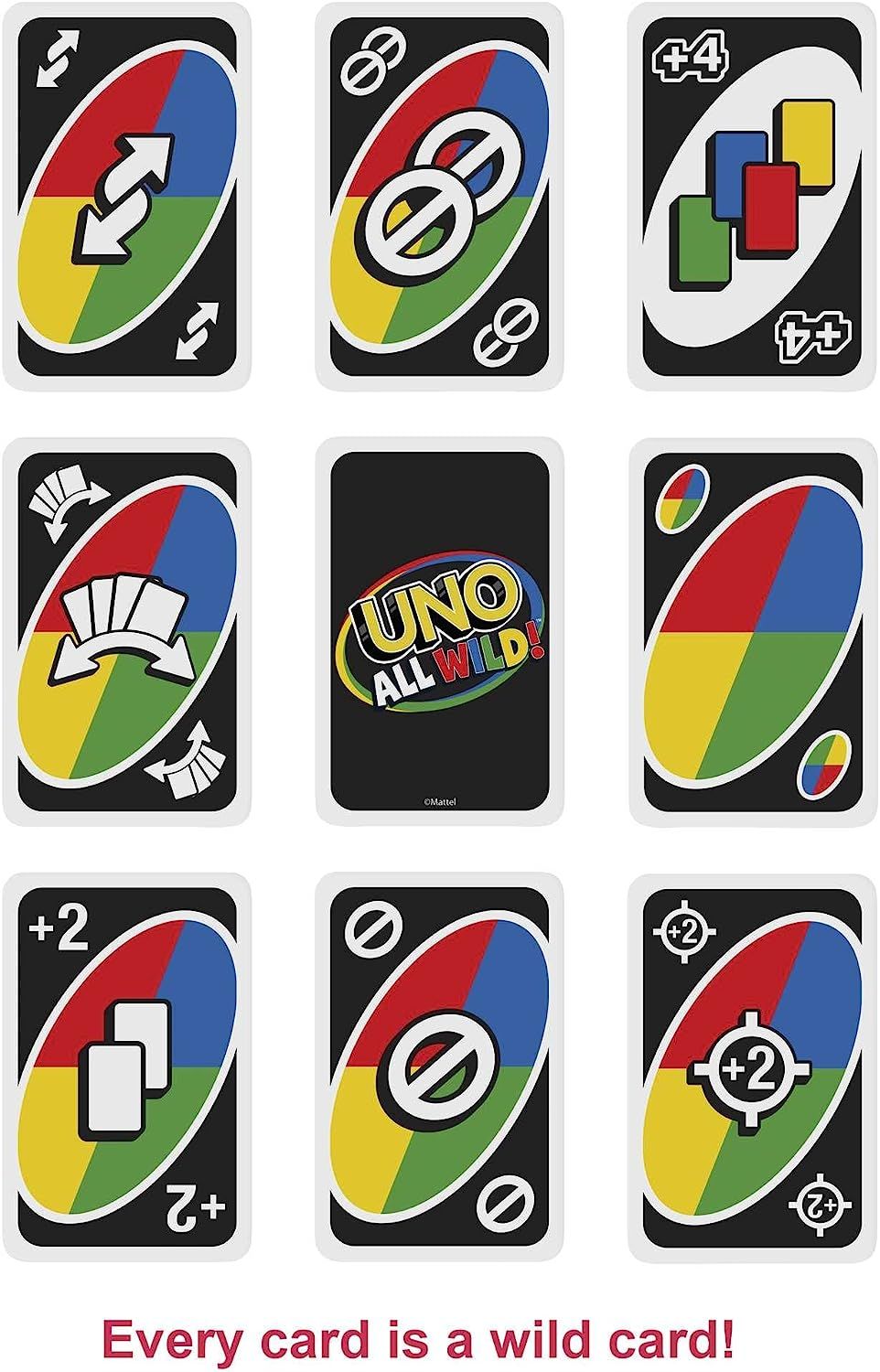 UNO All Wild Card Game with 112 Cards, Gift for Kid, Family & Adult Game Night for Players 7 Years & Older