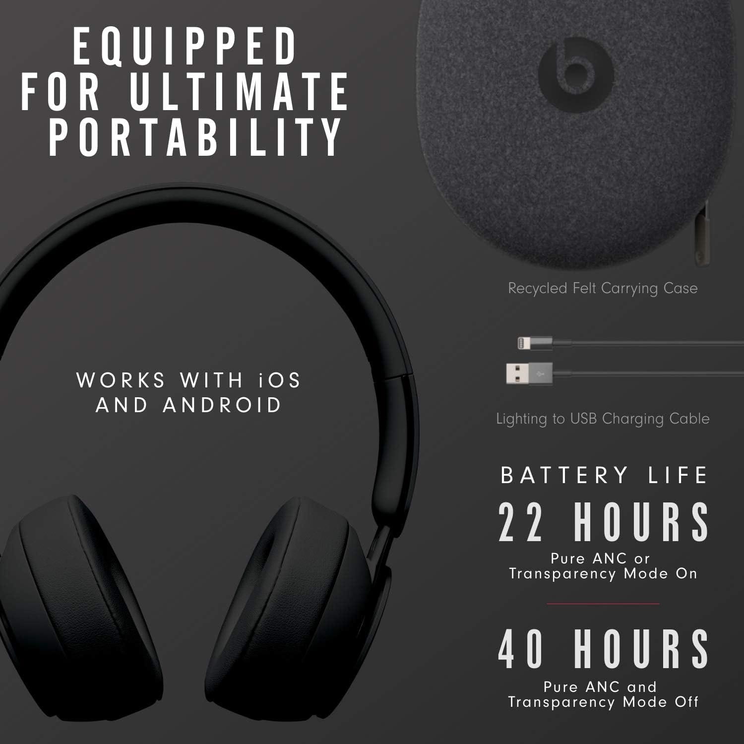Beats Solo Pro Wireless Noise Cancelling On-Ear Headphones - Apple H1 Headphone Chip, Class 1 Bluetooth, 22 Hours of Listening Time, Built-in Microphone