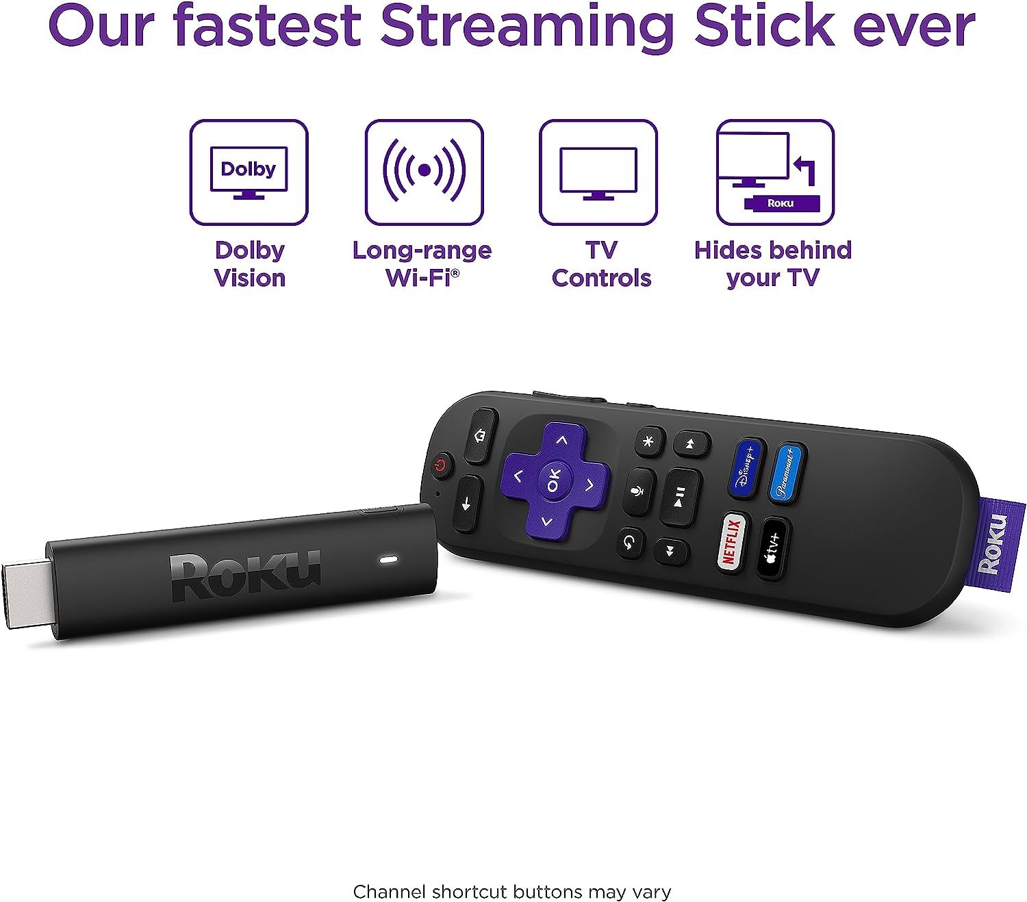 Roku Streaming Stick 4K | Portable Roku Streaming Device 4K/HDR/Dolby Vision, Roku Voice Remote, Free & Live TV