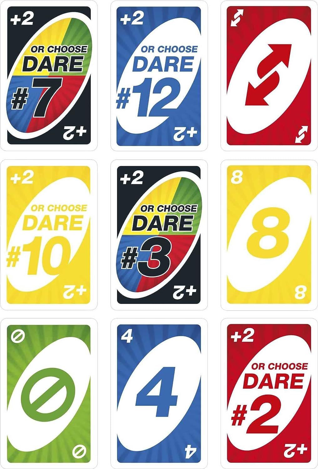 UNO Dare Card Game for Family Night Featuring Challenging and Silly Dares from 3 Different Categories