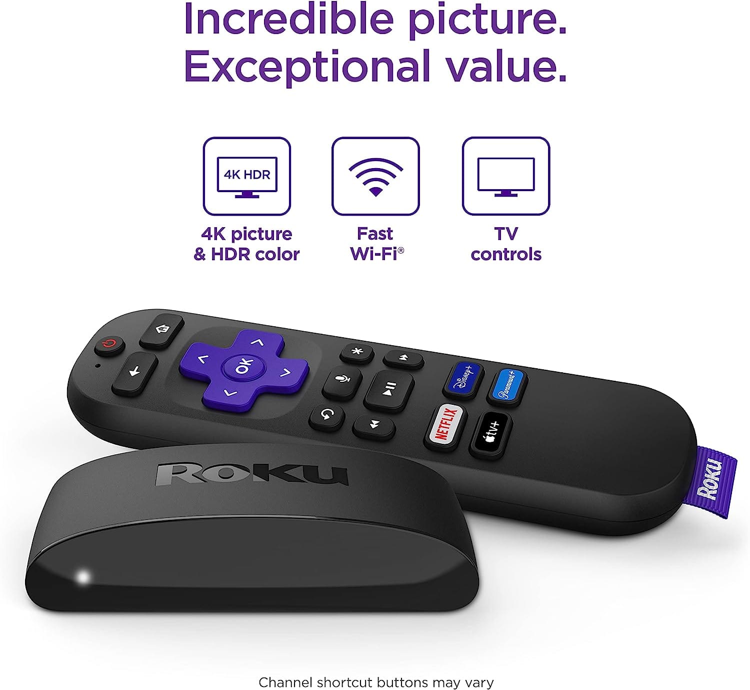 Roku Express 4K | Streaming Media Player HD/4K/HDR with Smooth Wireless Streaming and Roku Voice Remote with TV Controls, Includes HDMI Cable