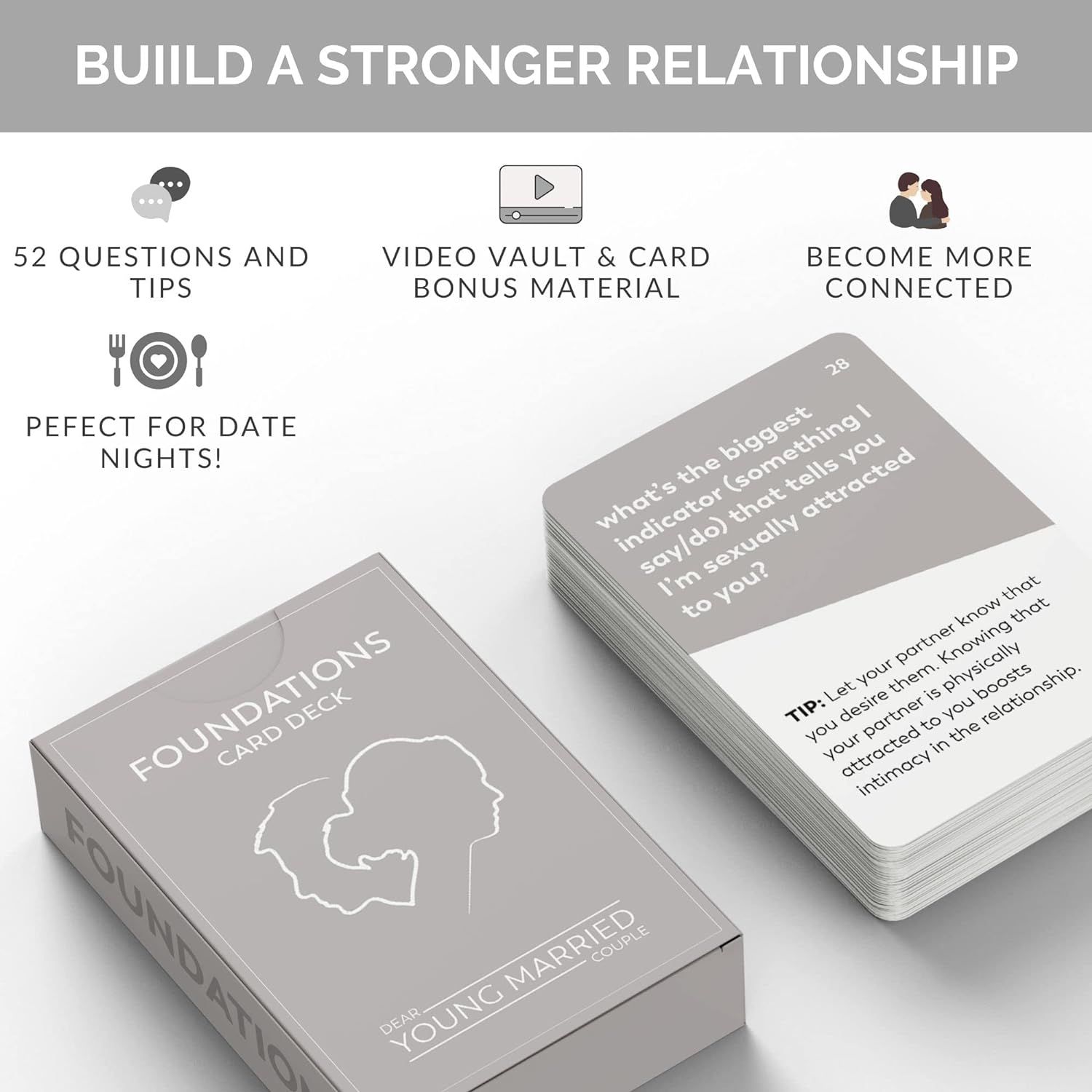 Foundations Card Deck Couples Game Conversation Starters - 52 Questions and Tips to Become Connected - Road Trip - Get to Know Each Other