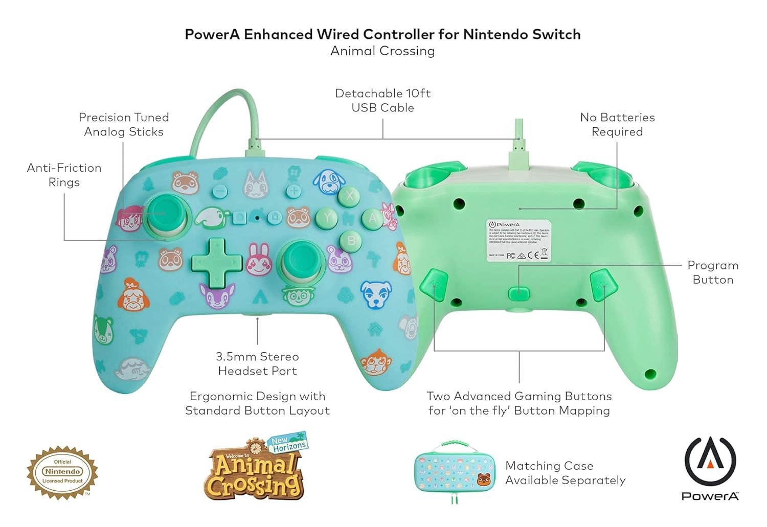 PowerA Enhanced Wired Controller for Nintendo Switch - Animal Crossing, Gamepad, Wired Video Game Controller