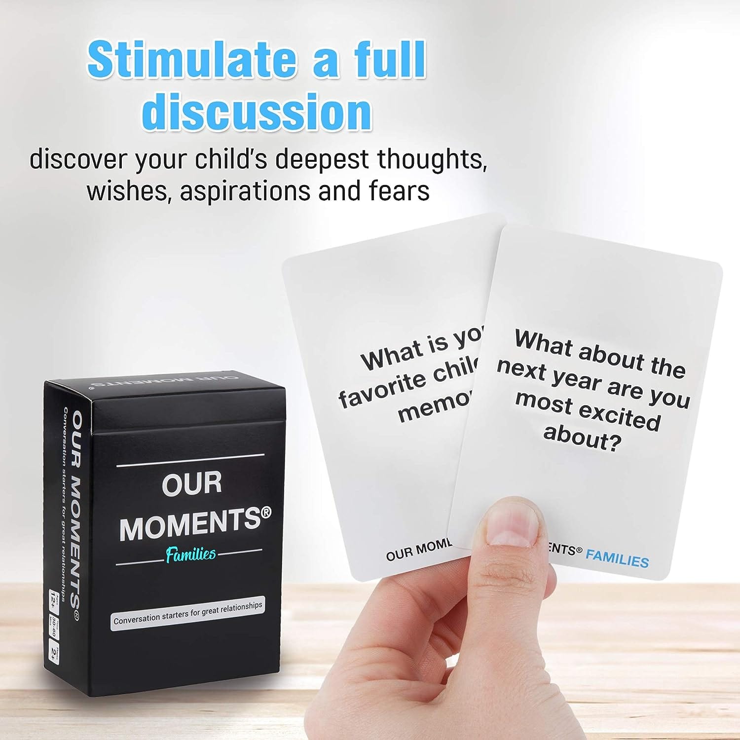 OUR MOMENTS Families: 100 Conversation Starter Cards for Families and Kids - Relationship Building - Car Travel, Road Trip & Card Game for Better Family Bonding