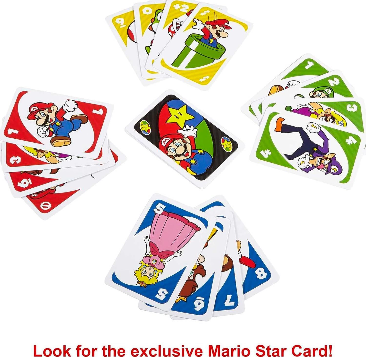 UNO Super Mario Card Game Animated Character Themed Collector Deck 112 Cards with Character Images, Gift for Kids Ages 7 Years Old & Up