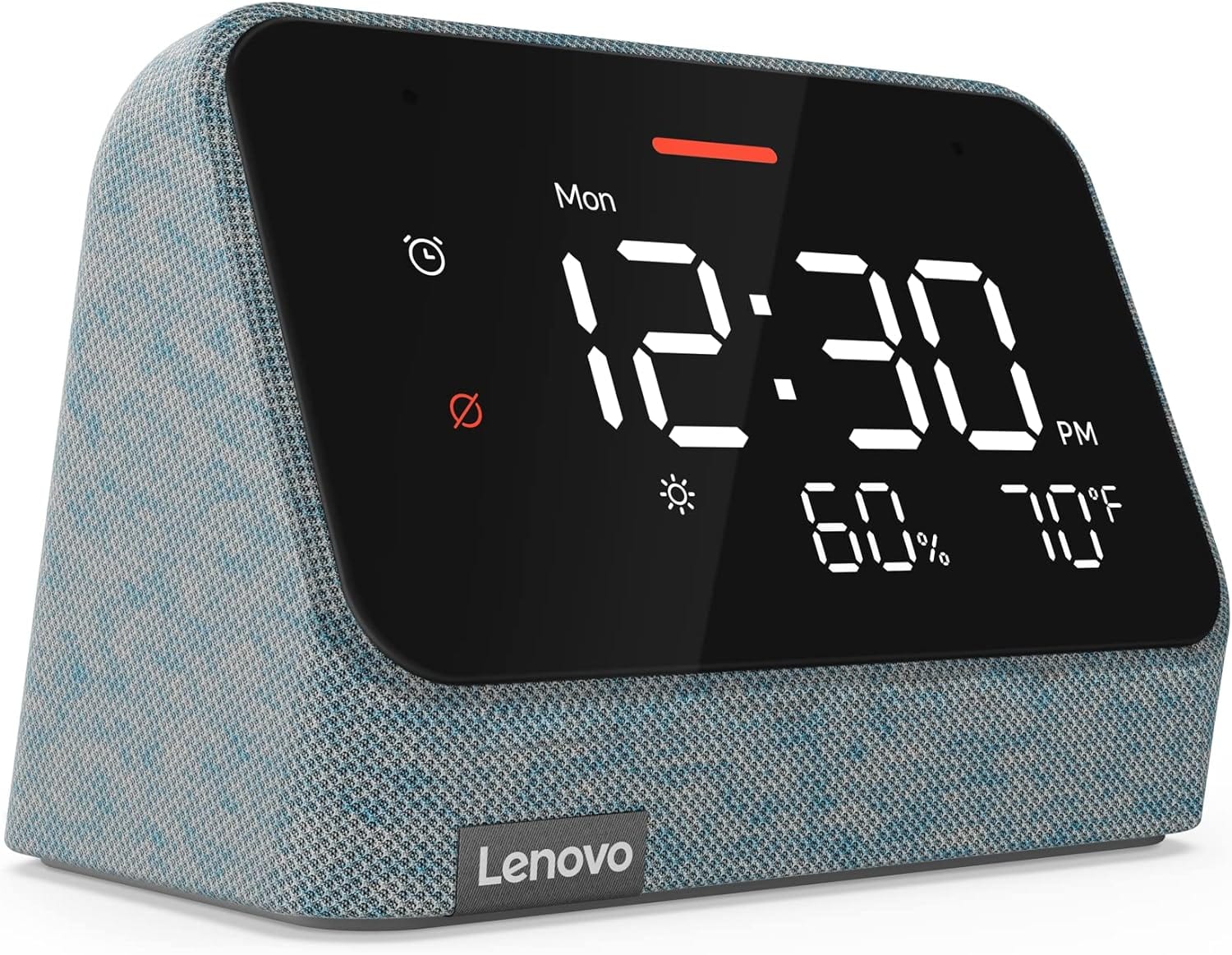 Lenovo Smart Clock Essential with Alexa Built-in - Digital LED with Auto-Adjust Brightness, Alarm Clock, Speaker and Mic-Misty Blue