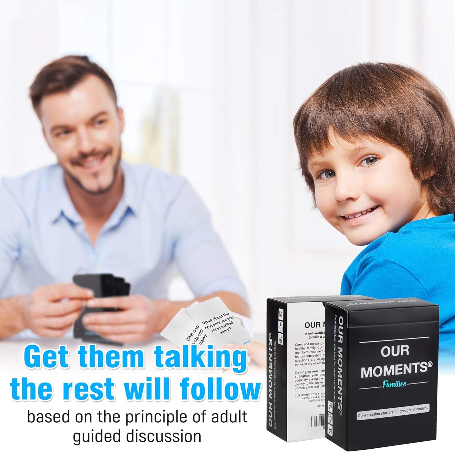 OUR MOMENTS Families: 100 Conversation Starter Cards for Families and Kids - Relationship Building - Car Travel, Road Trip & Card Game for Better Family Bonding