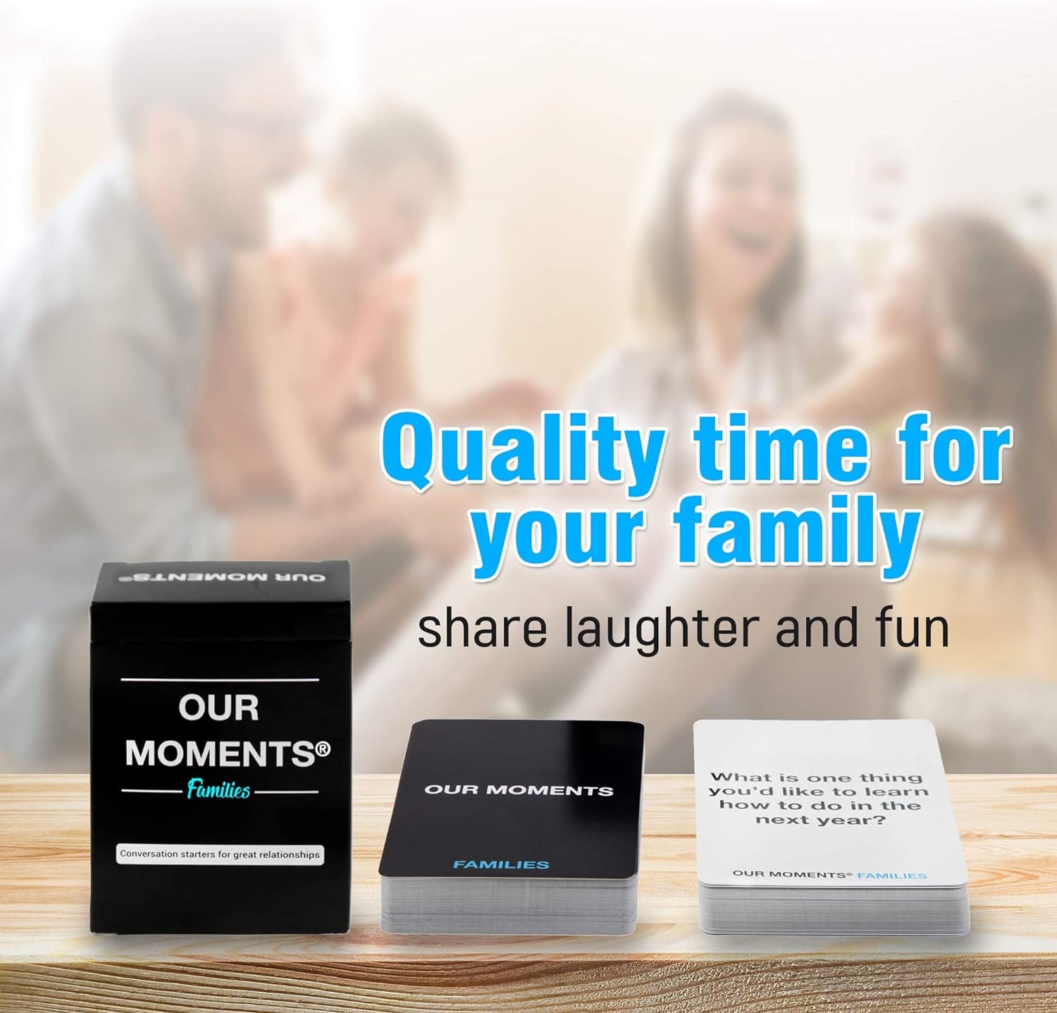 OUR MOMENTS Families: 100 Conversation Starter Cards for Families and Kids - Relationship Building - Car Travel, Road Trip & Card Game for Better Family Bonding