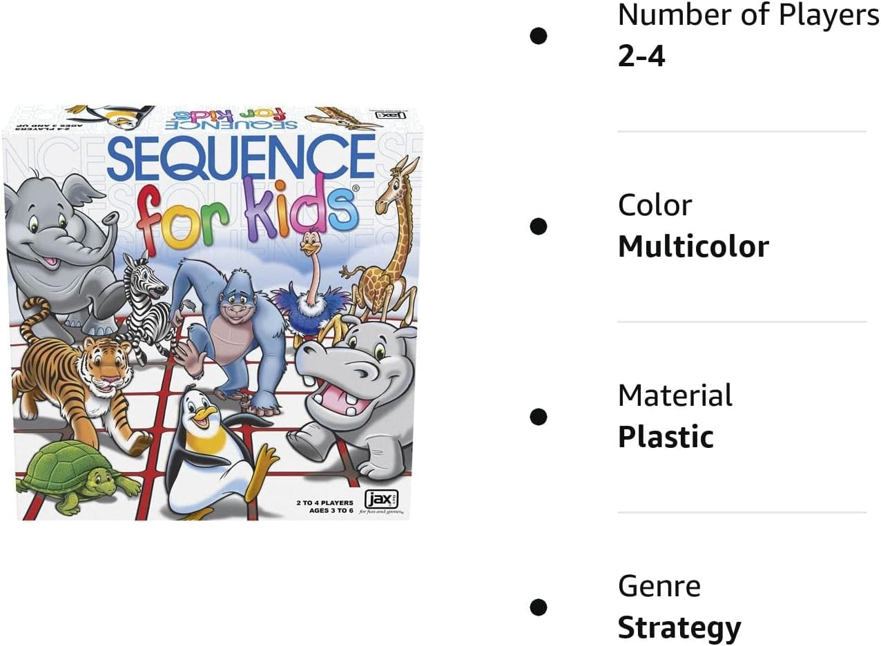 SEQUENCE for Kids -- The 'No Reading Required' Strategy Game by Jax, Multi Color, 11 inches (2-4 players)