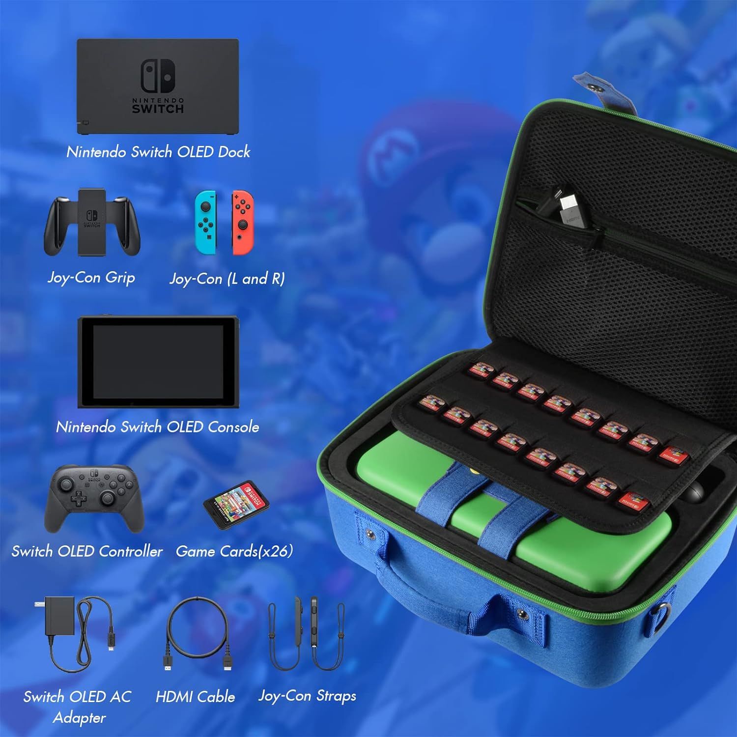 Safebros 2-in1 Carrying Case for Nintendo Switch OLED,Waterproof Travel Bag with Protective Carry cover,Hard Shell