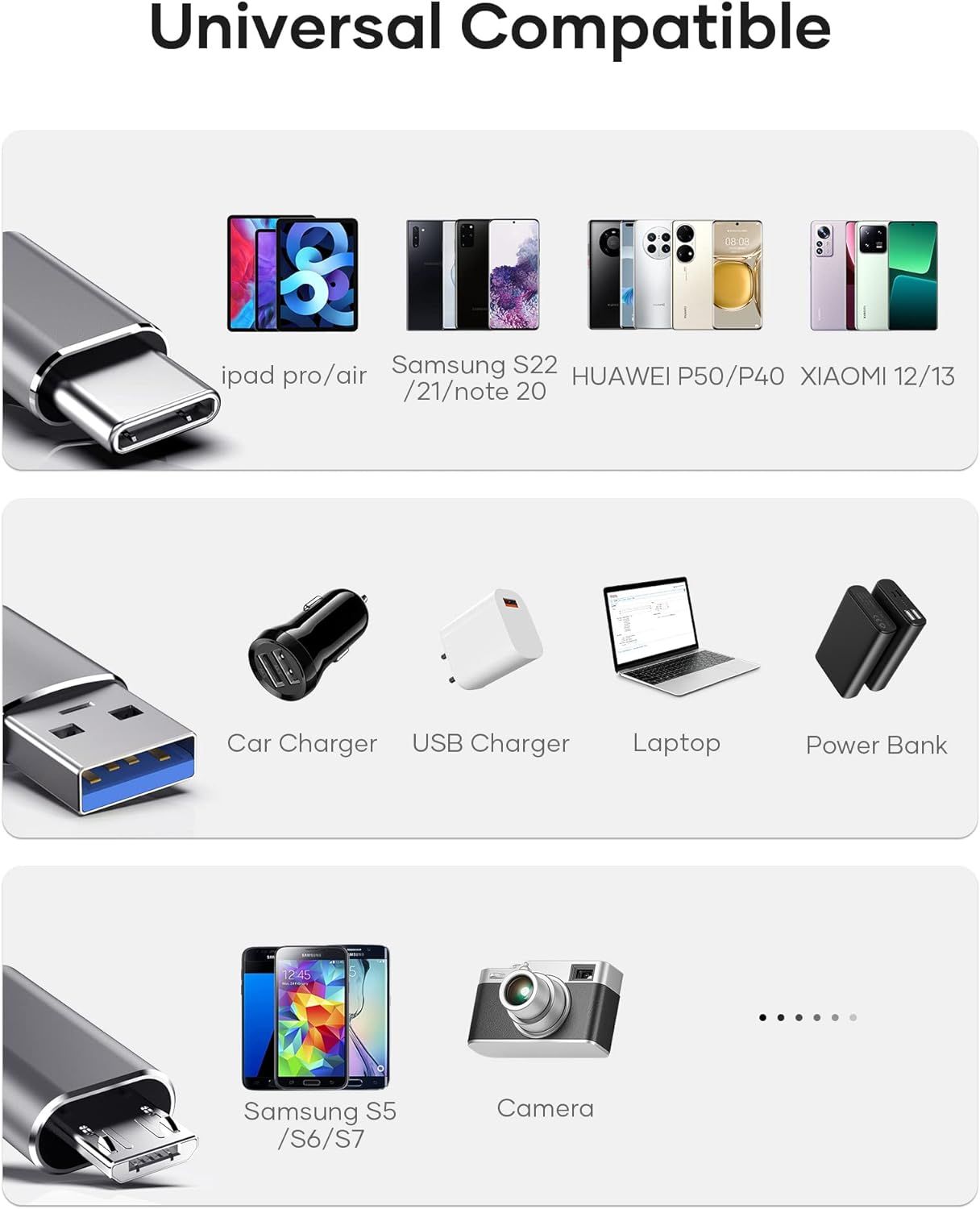 USB Adapter - 3.1 USB C to USB A Adapter,USB C to Micro USB converter,Lightning to USB C OTG for Phones Laptop&Tablets