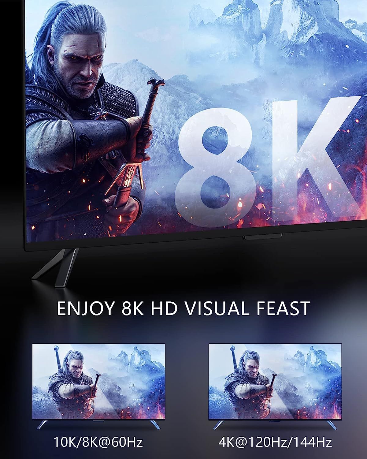 Safebros Premium HDMI Cable -8K 2.1&4K 2.0 -Certified UHD Speed 4K@120Hz 8K@60Hz,Dolby&DTS:X,HDR 10-Xbox/TV/PS5/HDTV