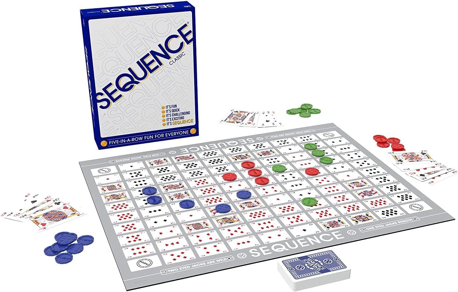 SEQUENCE- Original Version Multiplayer Fun Game with Folding Board, Cards and Chips