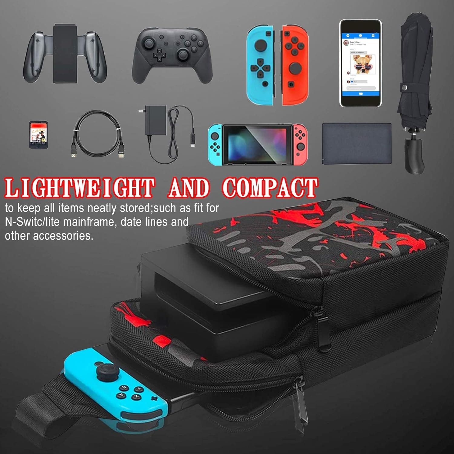 Nintendo Switch Portable Travel Carry Case-Protective Shoulder Bag-Holds OLED,Lite,Accessories-Backpack for Outdoor