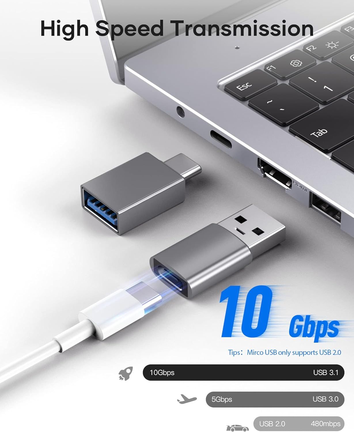 USB Adapter - 3.1 USB C to USB A Adapter,USB C to Micro USB converter,Lightning to USB C OTG for Phones Laptop&Tablets