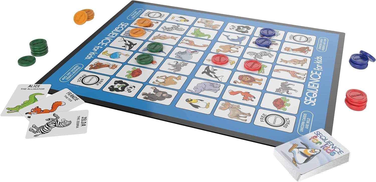 SEQUENCE for Kids -- The 'No Reading Required' Strategy Game by Jax, Multi Color, 11 inches (2-4 players)
