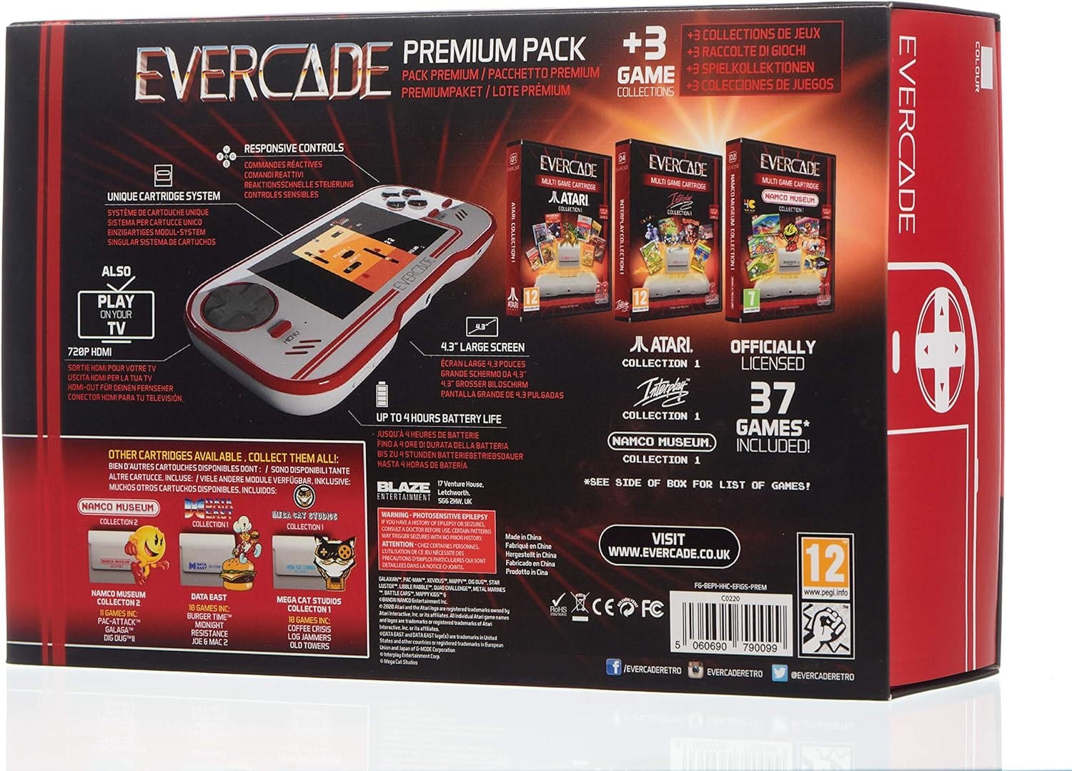 Evercade Premium Pack +3 Vol 1 - Electronic Games - HDMI - Retro Handheld Video Game - Save & Load - Inbuilt Battery