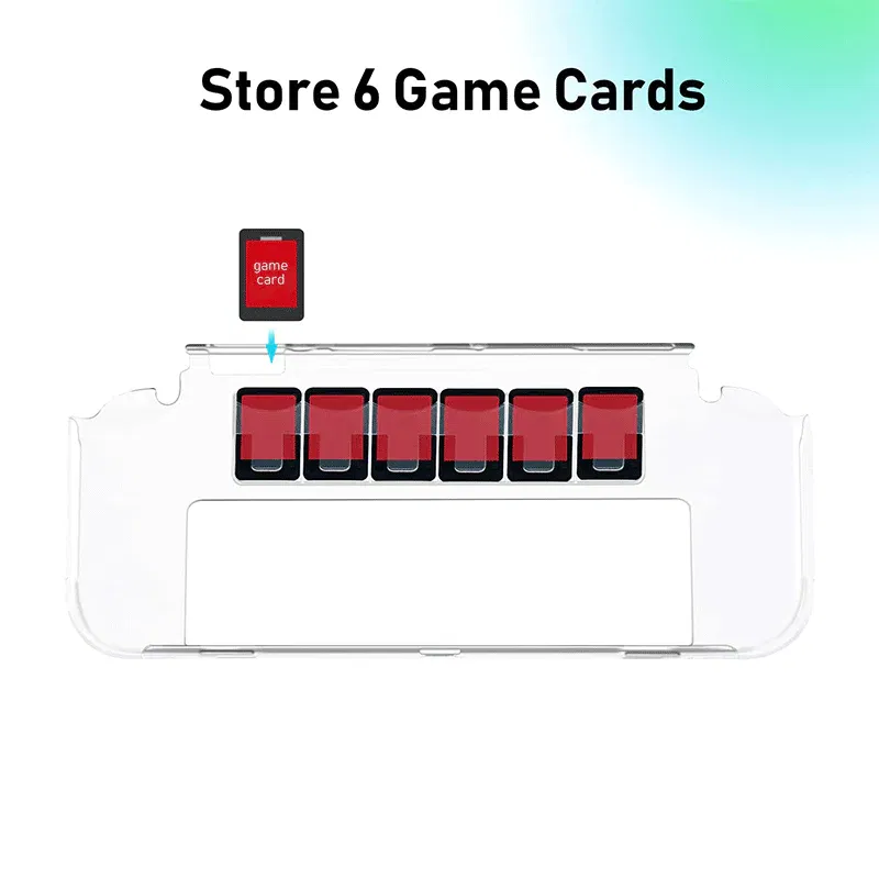Dobe Crystal Case for Switch OLED with 6 Cartridge Holders - Shock Absorption All Around Protective Cover- Transparent