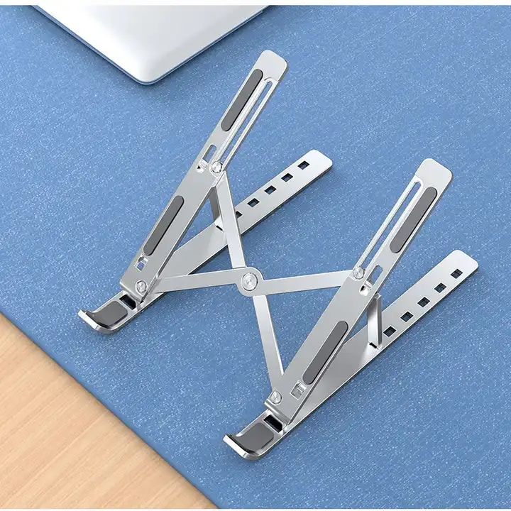 Foldable Laptop Stand - Adjustable Lightweight Aluminum Metal Notebook Holder - Standing Desk and Cooling Airflow