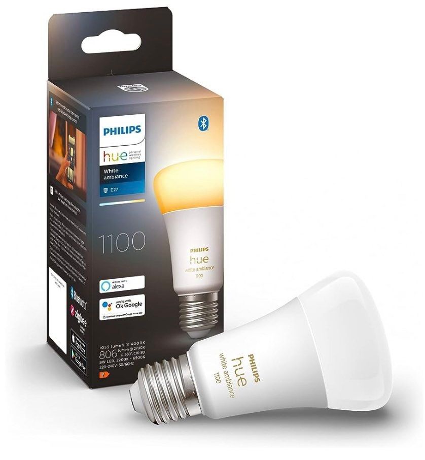 Philips Hue White Ambiance E27|A60 Smart Bulb, Lumens, Bluetooth & Zigbee Compatible (Hue Hub Optional), Works with Alexa & Google Assistant