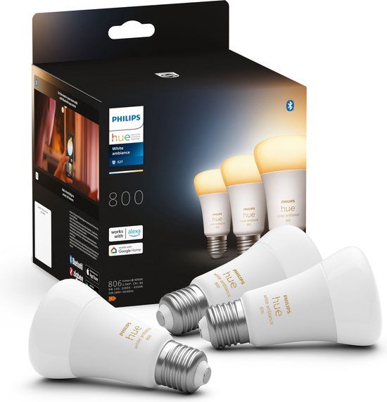 Philips Hue White Ambiance E27|A60 Smart Bulb, Lumens, Bluetooth & Zigbee Compatible (Hue Hub Optional), Works with Alexa & Google Assistant