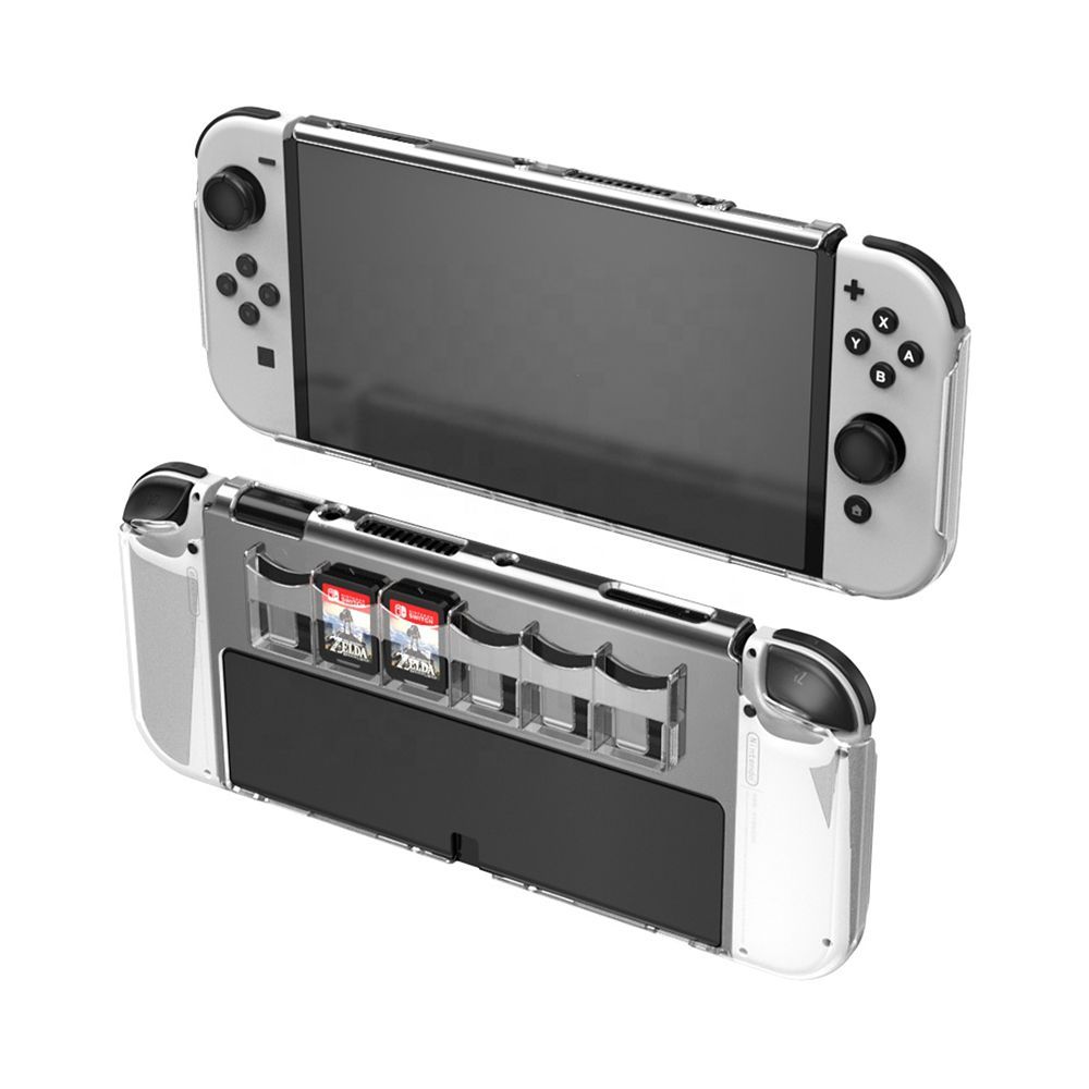 Dobe Crystal Case for Switch OLED with 6 Cartridge Holders - Shock Absorption All Around Protective Cover- Transparent