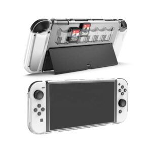 Dobe Crystal Case for Switch OLED with 6 Cartridge Holders - Shock Absorption All Around Protective Cover- Transparent