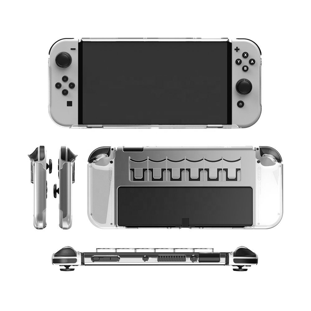 Dobe Crystal Case for Switch OLED with 6 Cartridge Holders - Shock Absorption All Around Protective Cover- Transparent