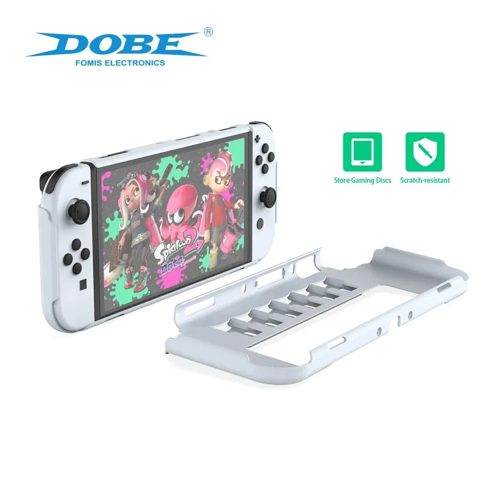 Dobe Crystal Case for Switch OLED with 6 Cartridge Holders - Shock Absorption All Around Protective Cover- Transparent