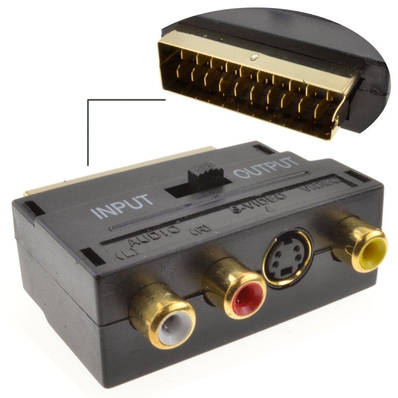 SCART Adaptor, 1x SCART, 3x RCA Audio Adapter Converter & Mini-DIN, Pack of 2 - Gold-plated connectors