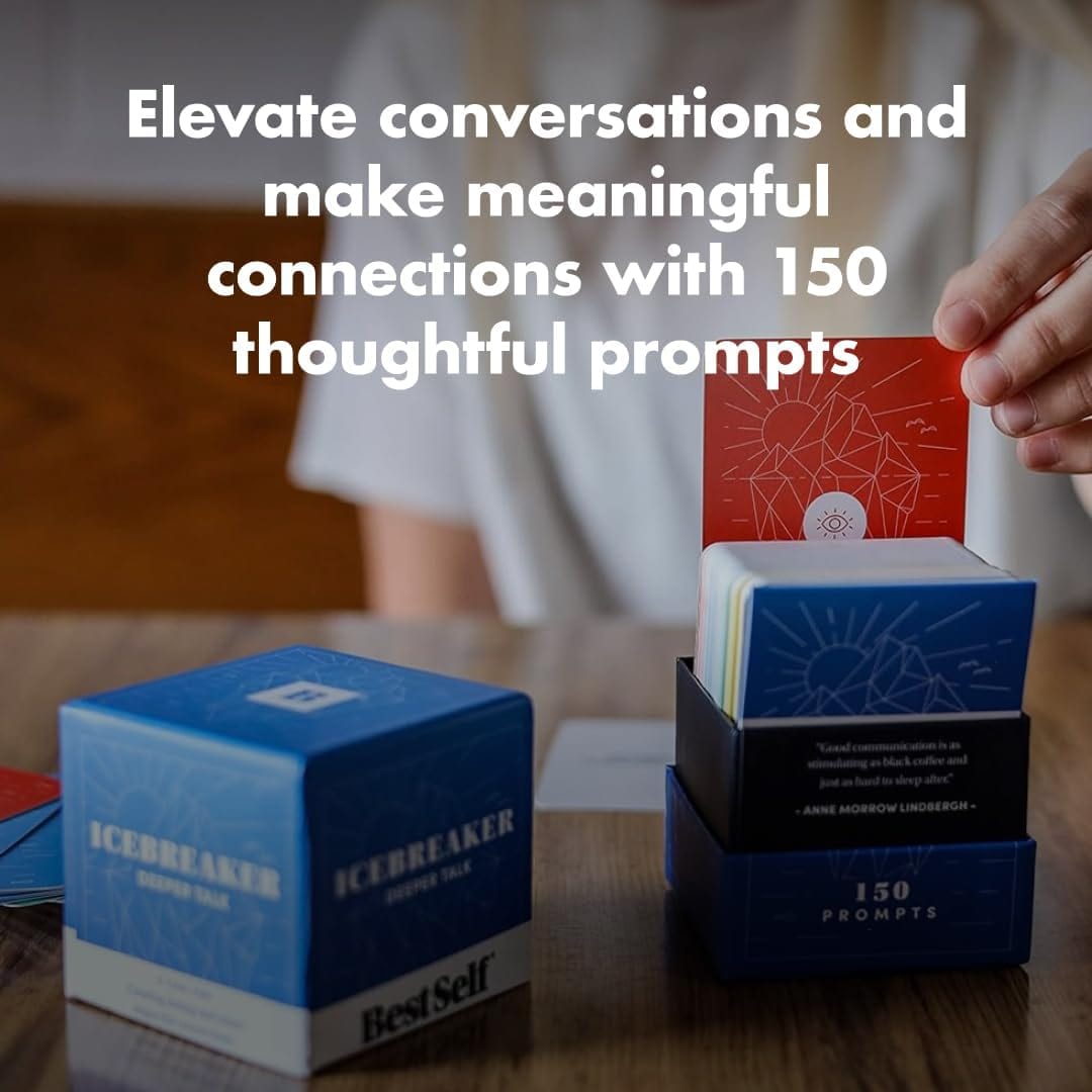 Icebreaker Deeper Talk Deck - BestSelf Conversation Starter Card Pack to Deepen Friendships with 150 Prompts