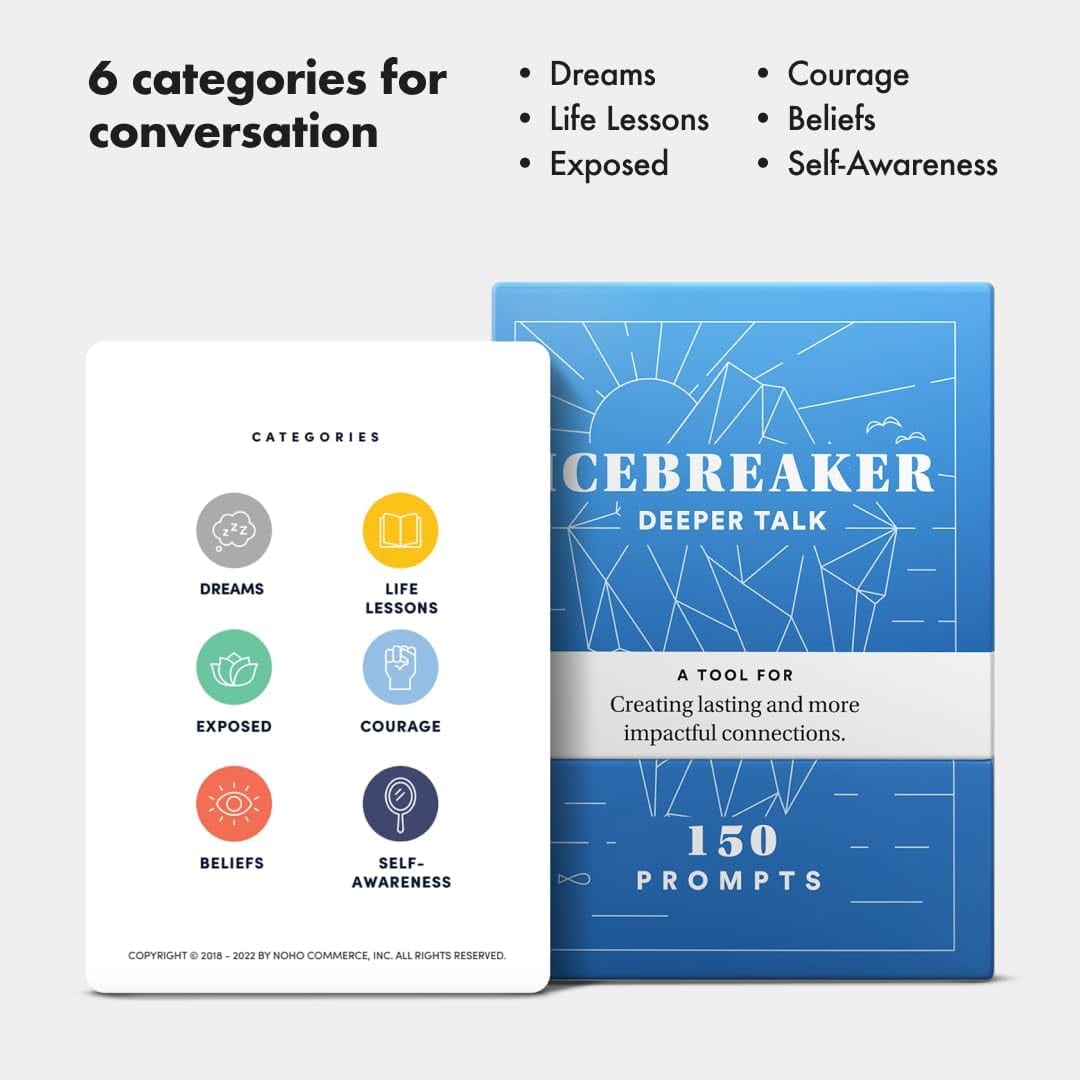 Icebreaker Deeper Talk Deck - BestSelf Conversation Starter Card Pack to Deepen Friendships with 150 Prompts
