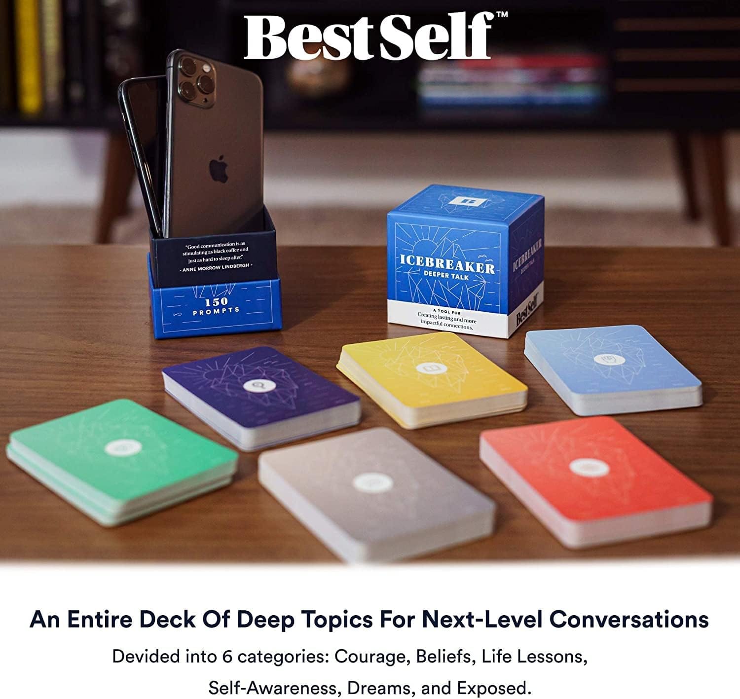Icebreaker Deeper Talk Deck - BestSelf Conversation Starter Card Pack to Deepen Friendships with 150 Prompts