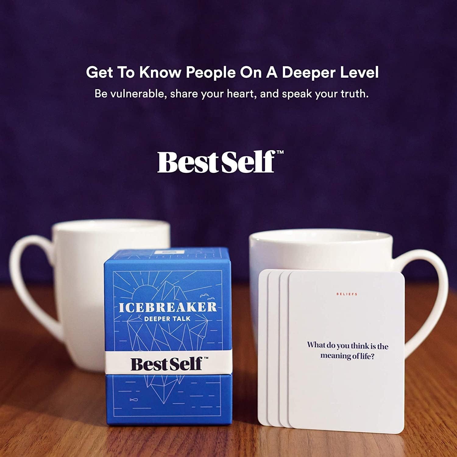 Icebreaker Deeper Talk Deck - BestSelf Conversation Starter Card Pack to Deepen Friendships with 150 Prompts