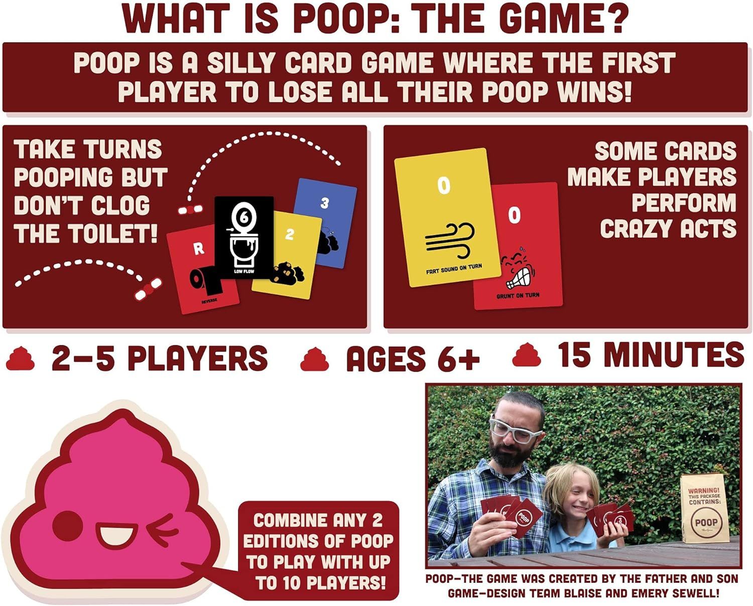 (SG) Poop The Game - Hilarious Family-Friendly Card Game for Ages 6 &Up - Perfect for Game Night & Parties - 2-5 Players