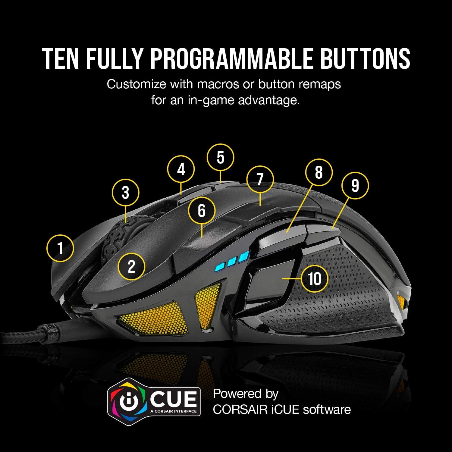 CORSAIR NIGHTSWORD RGB Gaming Mouse For FPS, MOBA - 18,000 DPI - 10 Programmable Buttons - Black