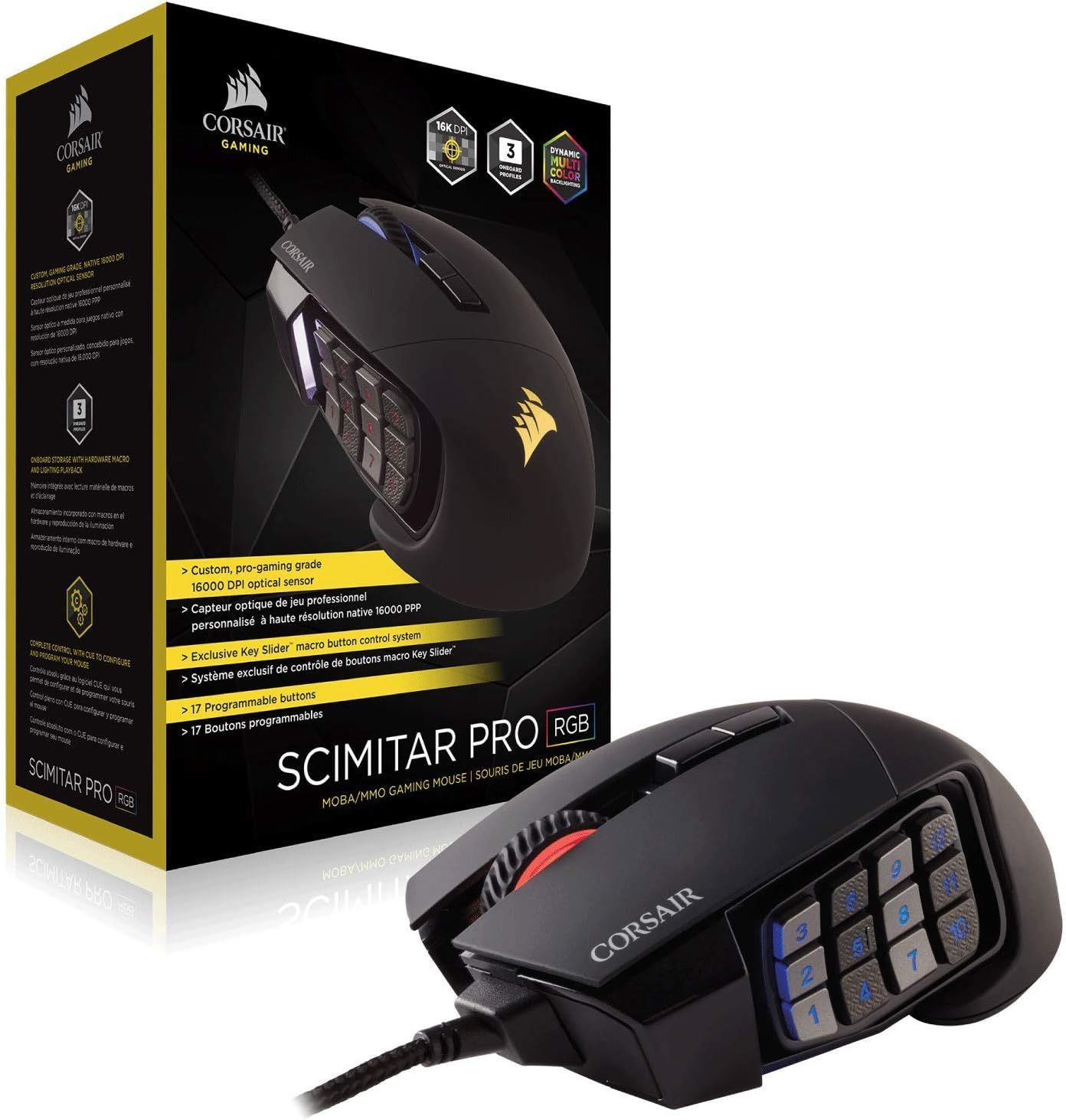 Corsair Scimitar Pro RGB - MMO Gaming Mouse - 16,000 DPI Optical Sensor - 12 Programmable Side Buttons - Black