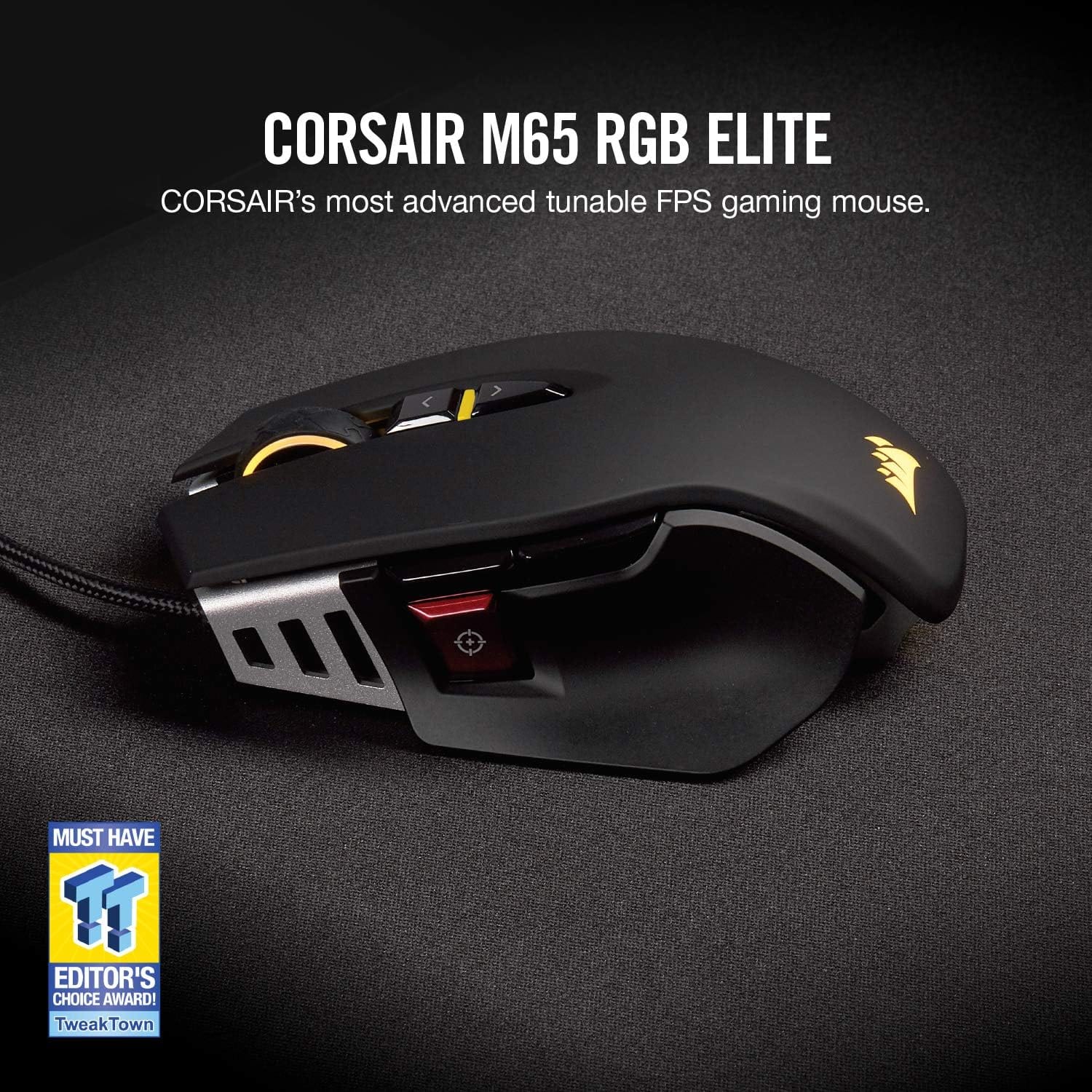 Corsair M65 RGB Elite – Wired FPS and MOBA Gaming Mouse– 18,000 DPI Optical Sensor , Black