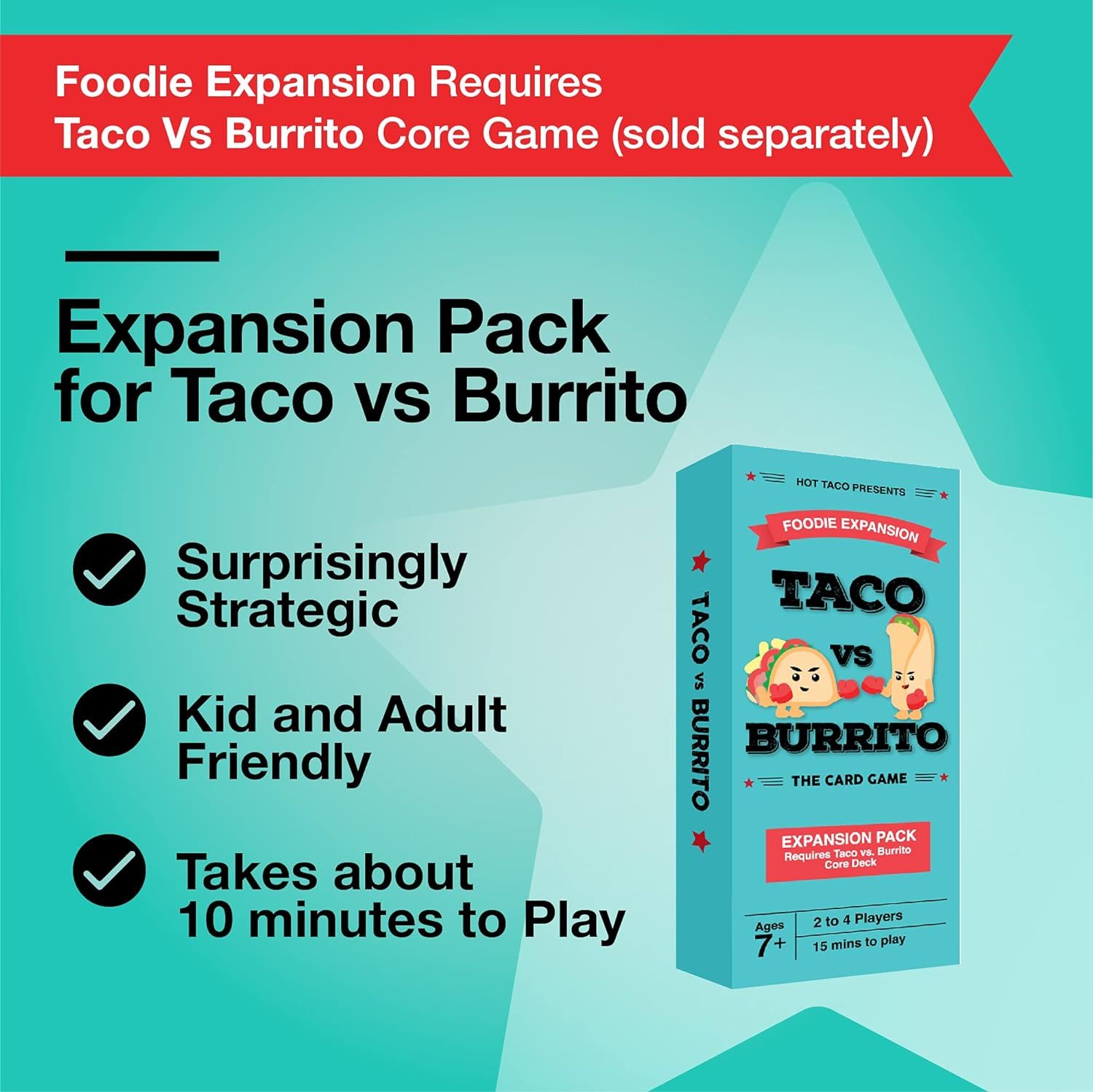 Taco vs Burrito Foodie Edition Expansion Pack - Requires Taco vs Burrito Core Game- Card Game for Families, Friends, Adults, Teens & Kids