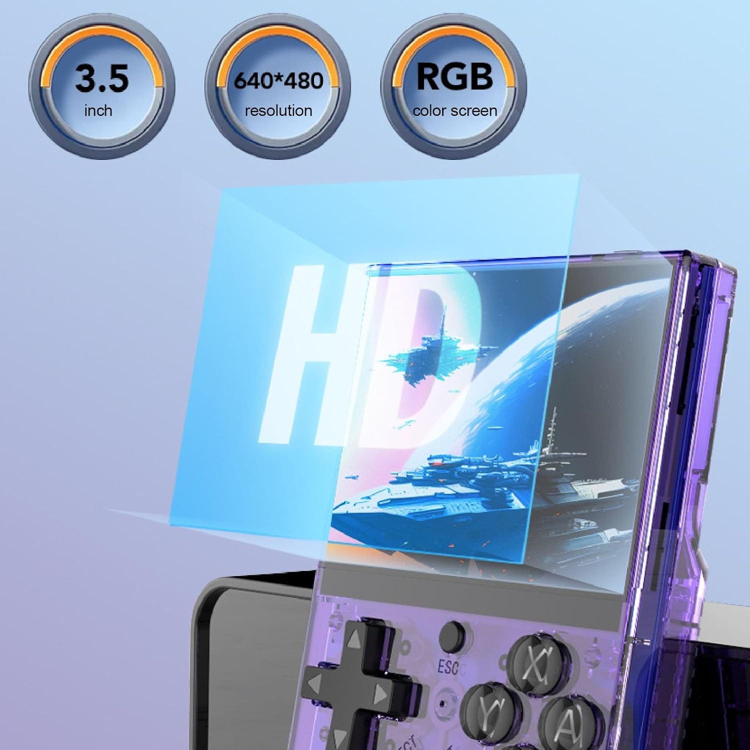 D-R35PLUS Handheld Game Console, 10,000+ Games Optional, Built in Emulators, 3.5 Inch IPS Screen 4 Core 1.5 GHZ Pocket Gaming Console