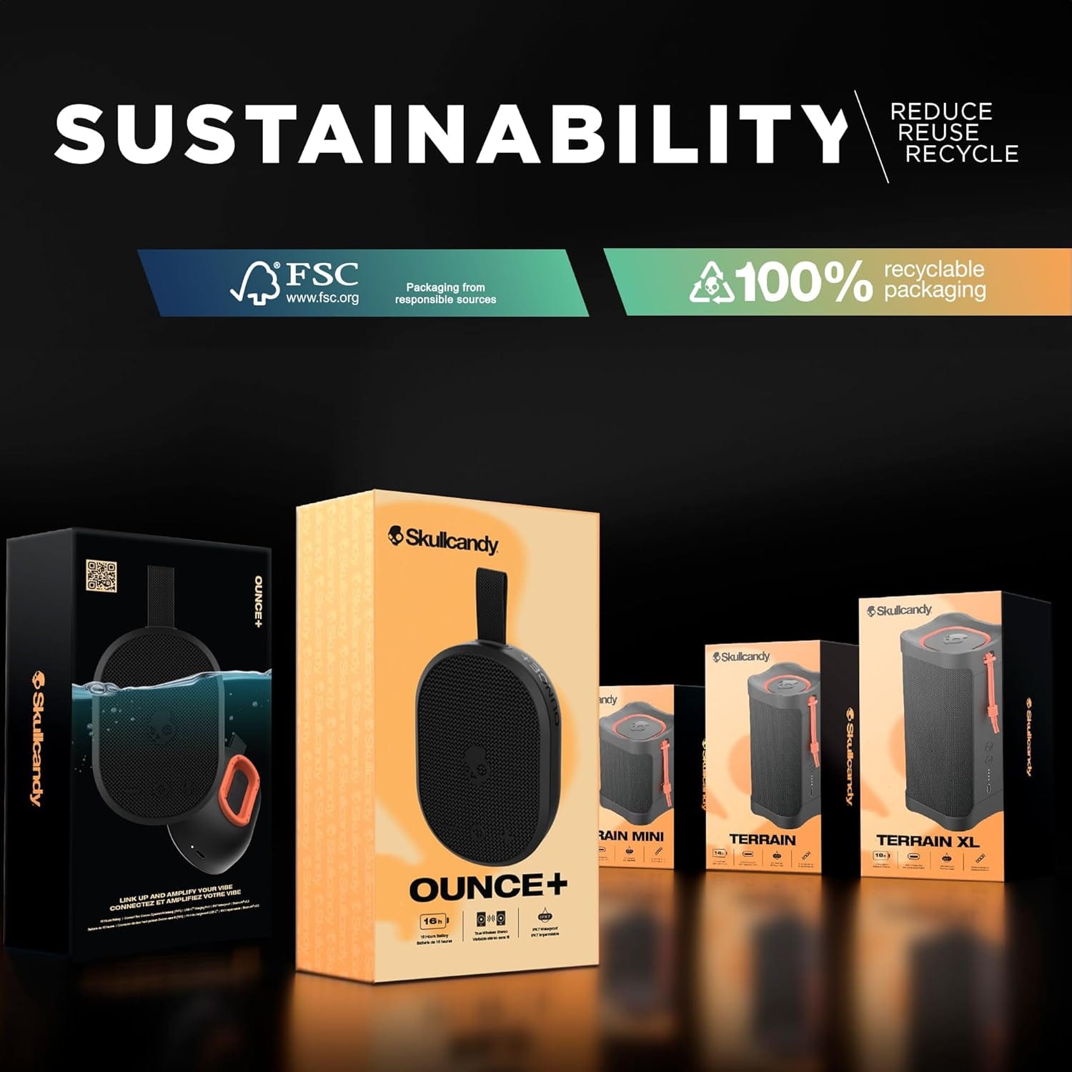 Skullcandy Ounce+ Wireless Mini Portable Bluetooth Speaker - IPX7 Waterproof, 16 Hour Battery, TWS,Nylon Carry Strap